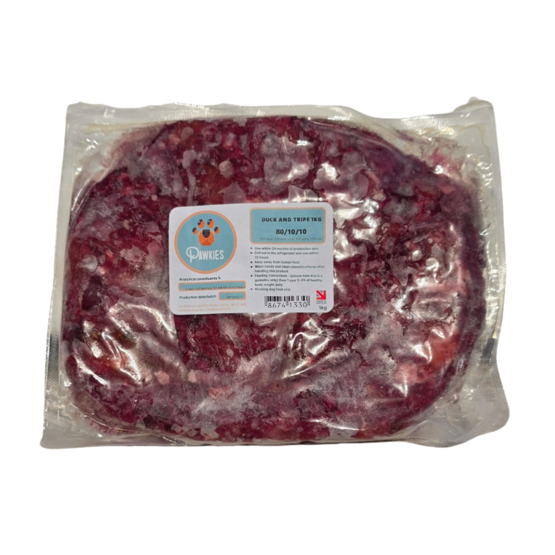 Pawkies Bulk Duck & Tripe 10x1kg 80/10/10