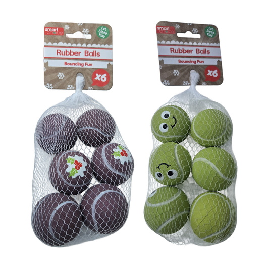 SC Christmas Rubber Bouncing Ball 6pk small  - Assorted