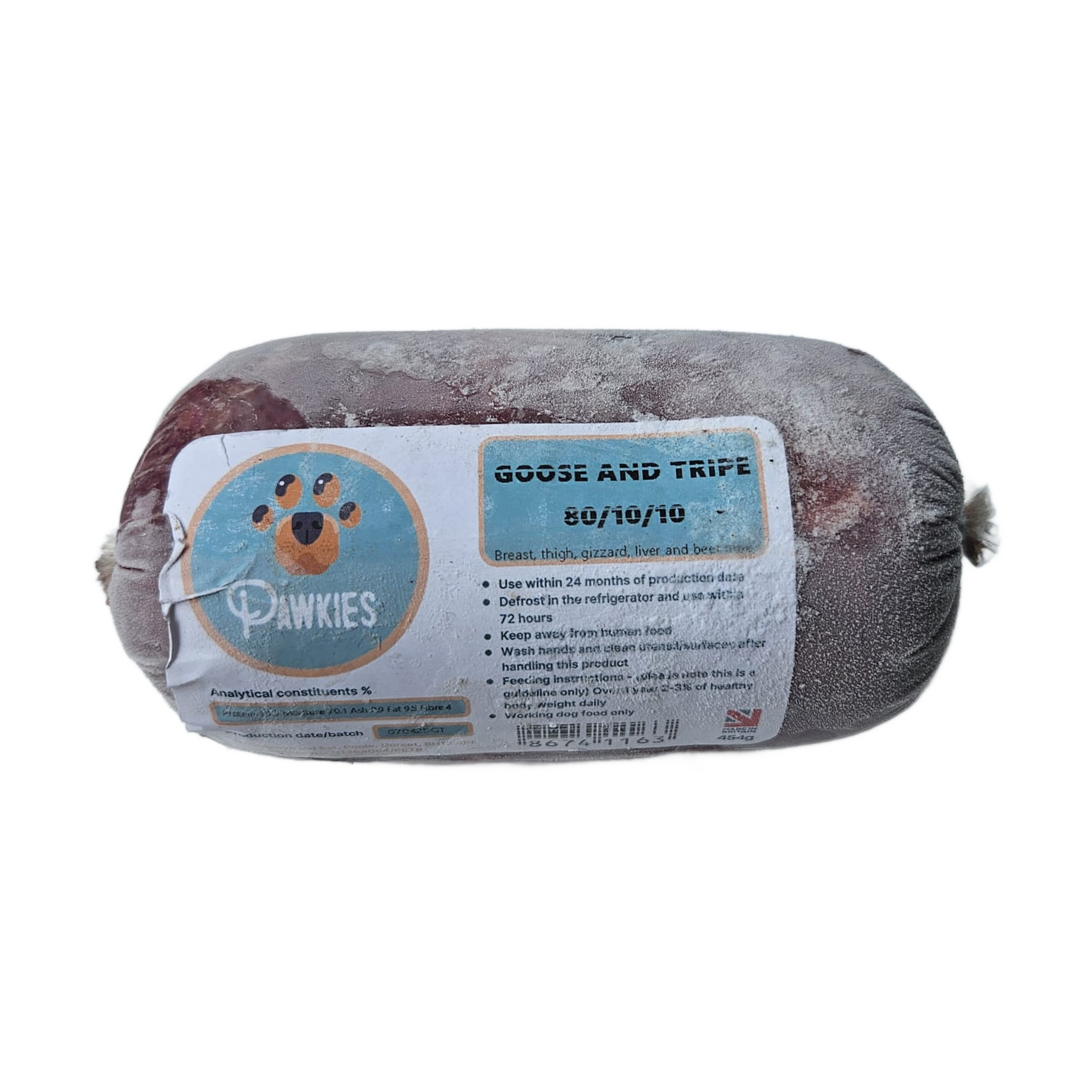 Pawkies Goose & Tripe raw dog food in Wiltshire