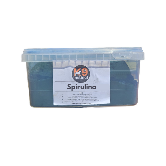 K9 Instinct Spirulina supplement for dogs container on a white background