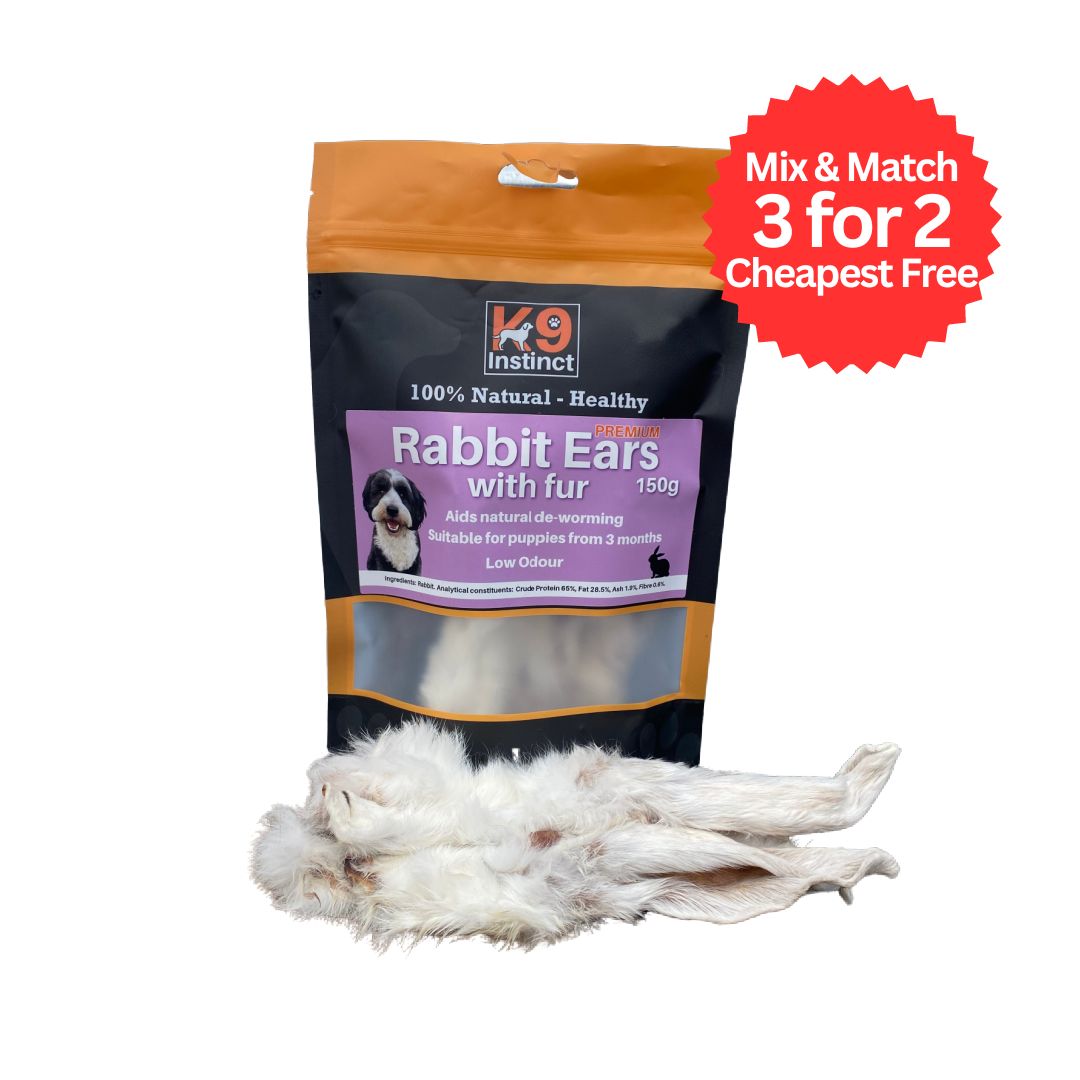 K9 Instinct UK Premium Rabbit Ears with fur - natural dog chew