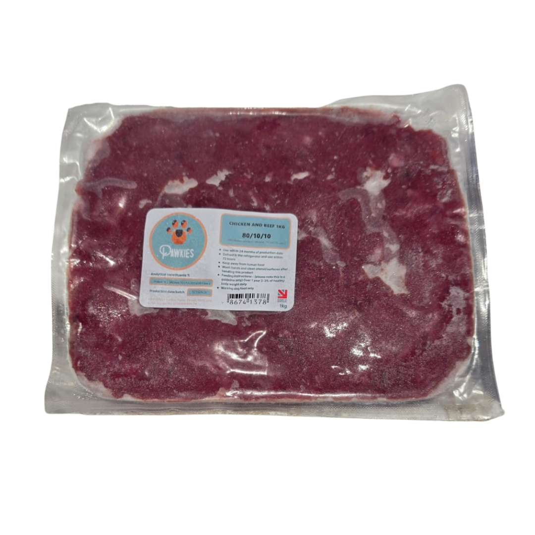 Pawkies Bulk Chicken & Beef 10x1kg 80/10/10