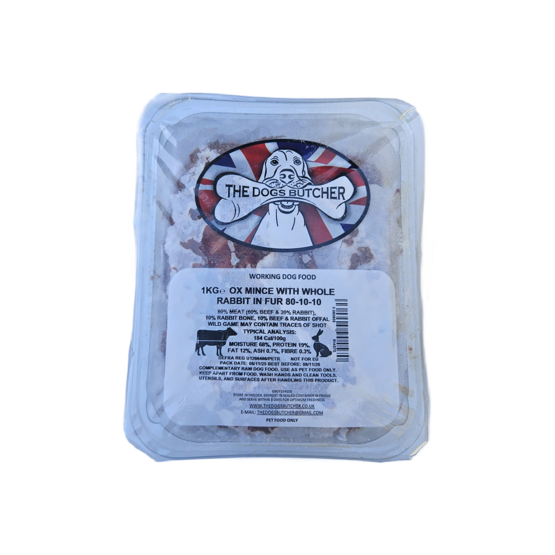 Ox Mix Rabbit TDB Ox mince with Whole Rabbit in Fur 1kg – Natural Treats Wiltshire