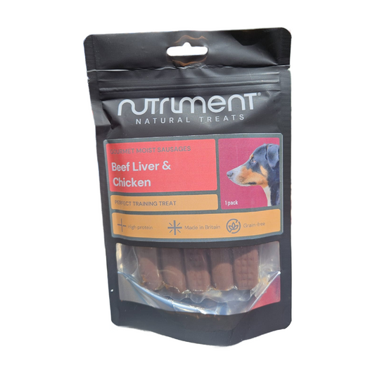 Packaged dog treats with Nutriment branding on a white background