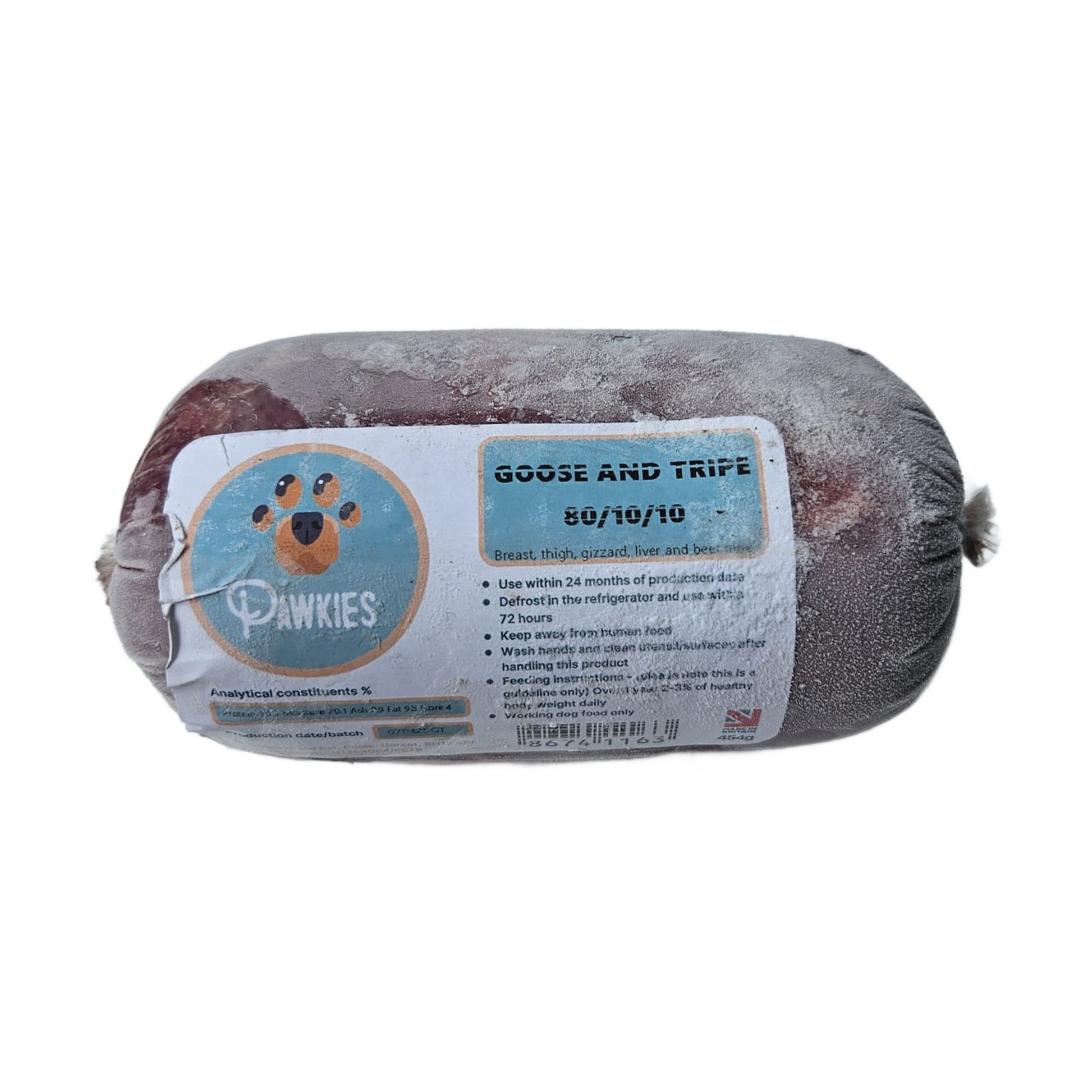 Pawkies Goose & Tripe raw dog food in Wiltshire