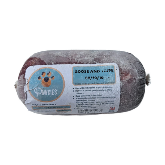 Pawkies Goose & Tripe raw dog food in Wiltshire