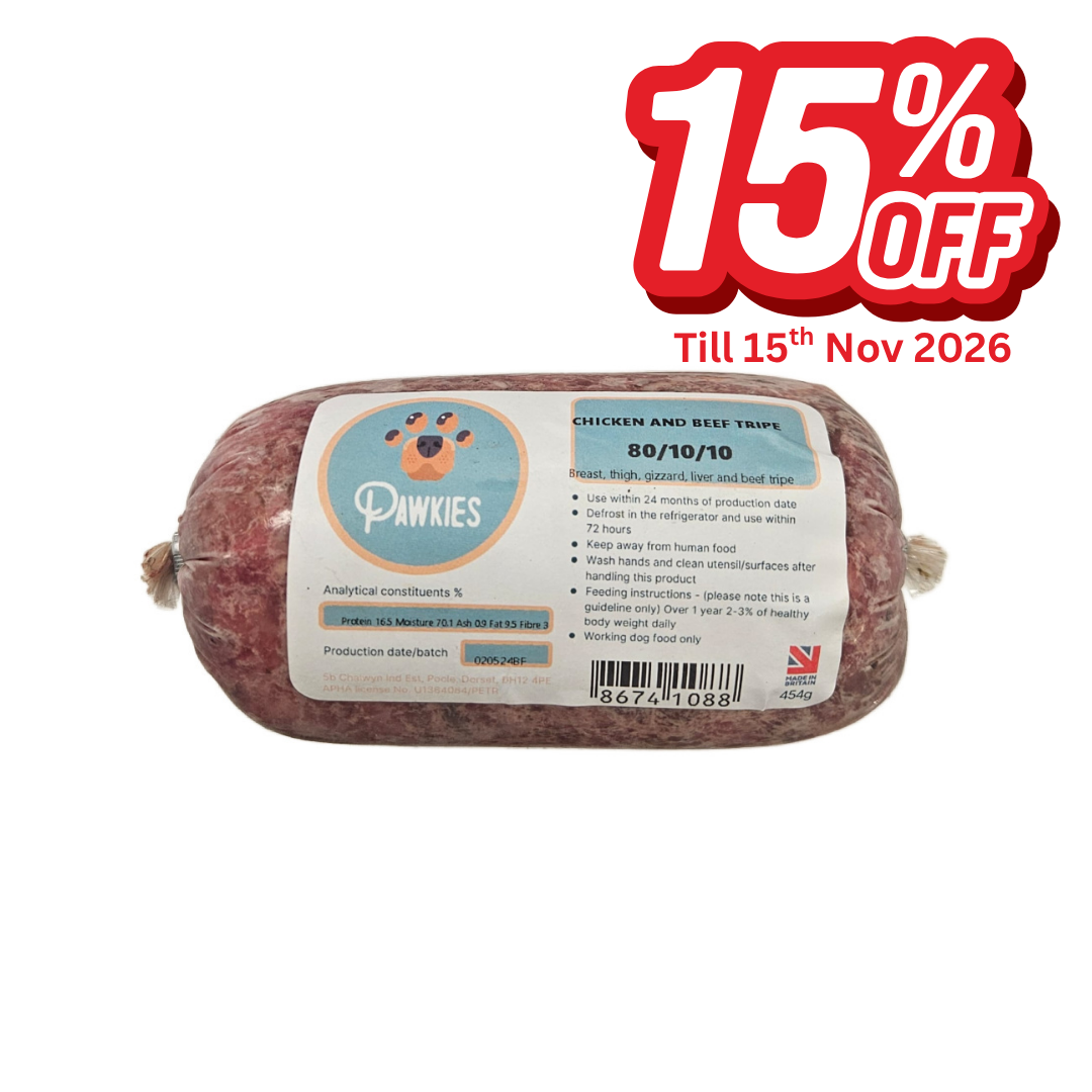 Pawkies Chicken & Tripe 454g 80/10/10