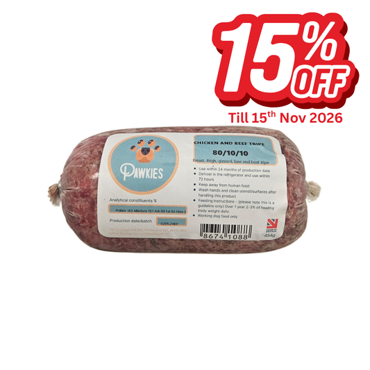 Pawkies Chicken & Tripe 454g 80/10/10