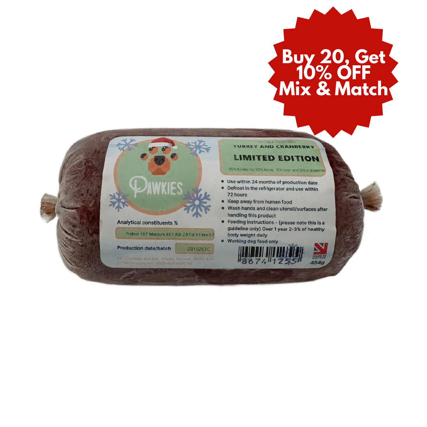 Pawkies raw dog food with same day free delivery in Wiltshire