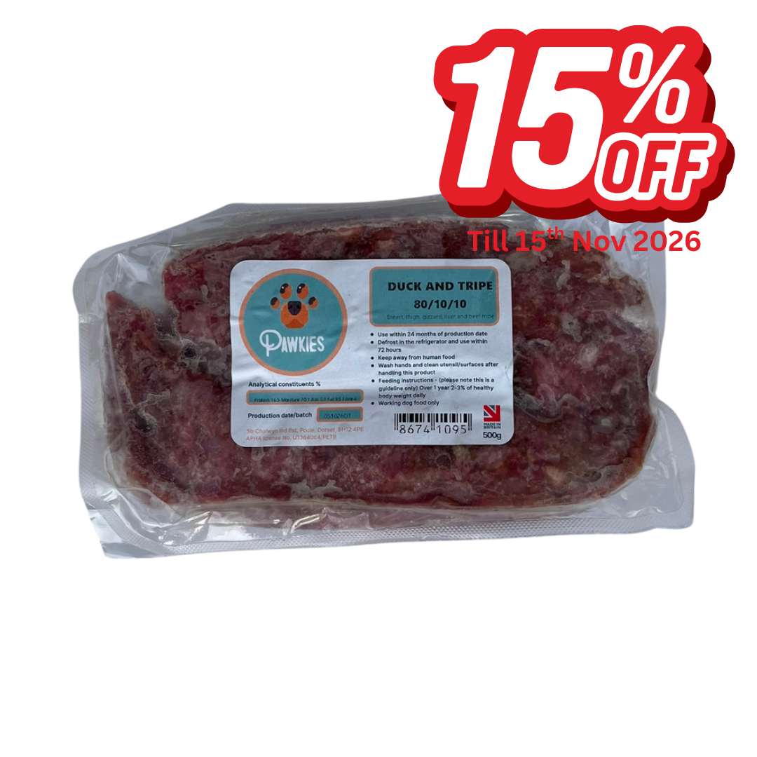 Pawkies Duck & Tripe 500g 80/10/10
