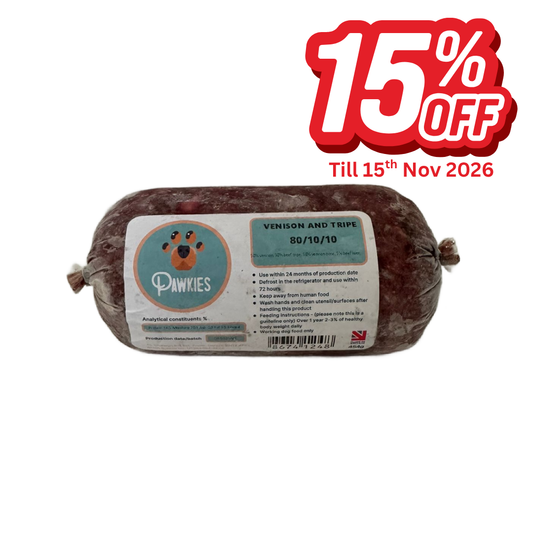 Pawkies Venison & Tripe 454g 80/10/10