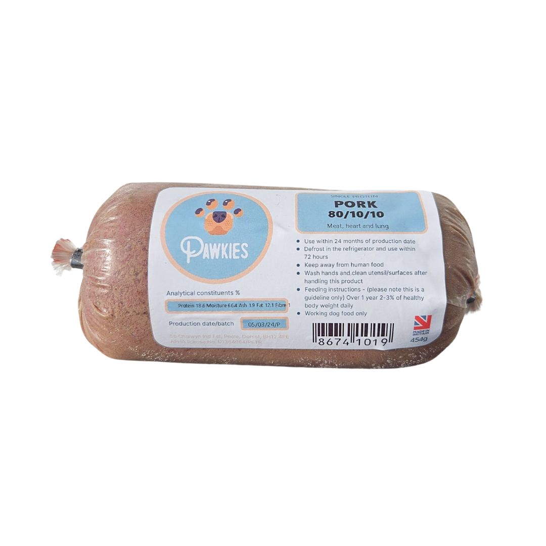 Pawkies Sign Pawkies Pork 454g 80/10/10 – Natural Treats Wiltshire