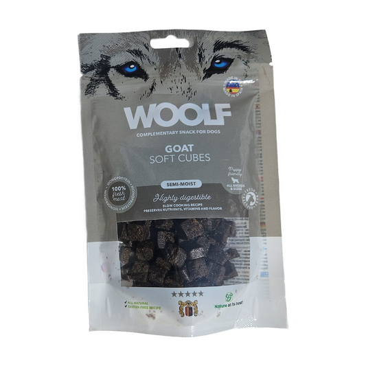 Woolf Goat Soft Cubes for dog training in Bristol packaging on a white backgroundl