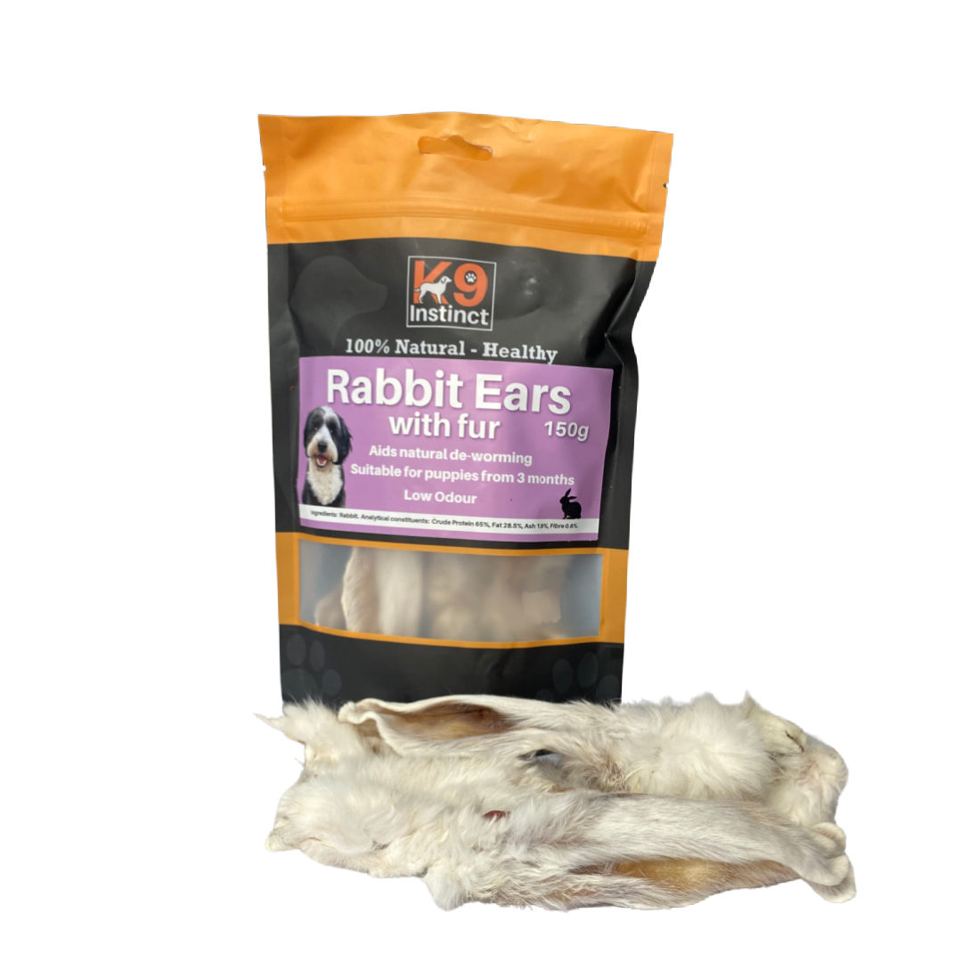 Uk Rabbitears K9 Instinct Rabbit Ears with Fur 150g – Natural Treats Wiltshire