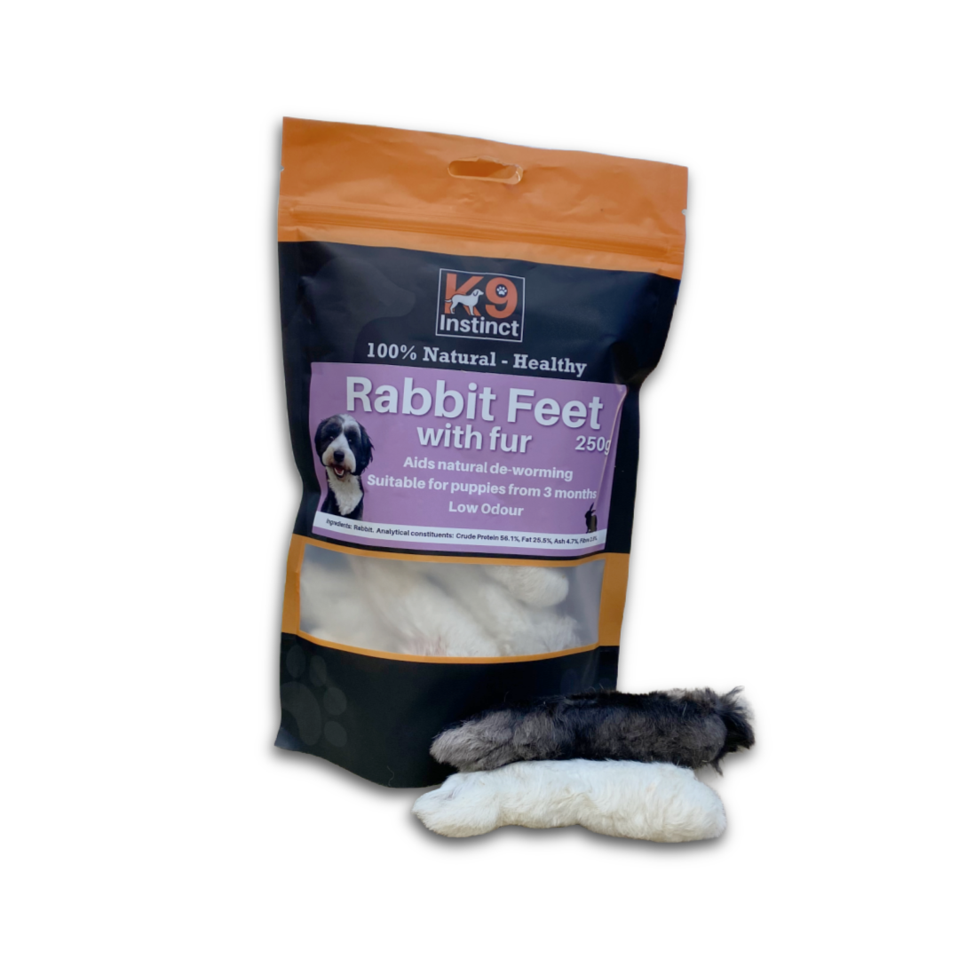 K9 Instinct Rabbit feet with fur - natural dog chew