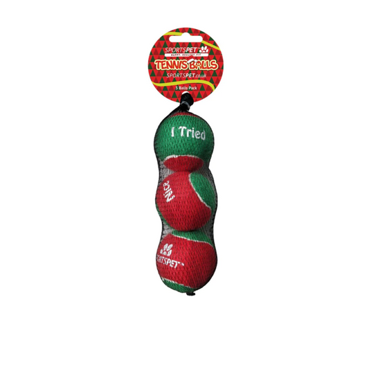 Sportspet Xmas Red&Green Tennis Balls 3pk